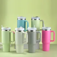 40oz Tumbler With Handle Water Bottle With Straw Lids Stainless Steel Vacuum Insulated Car Mug Thermal Iced Travel Cup