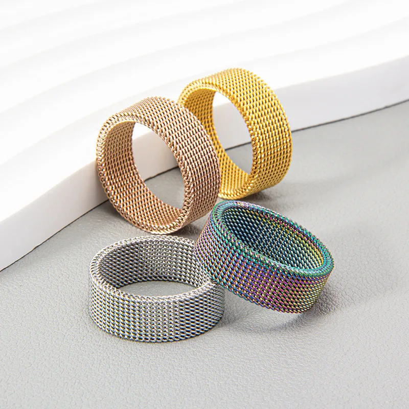 standard U.S. code titanium steel woven mesh deformation ring 8MM vacuum plating does not lose color