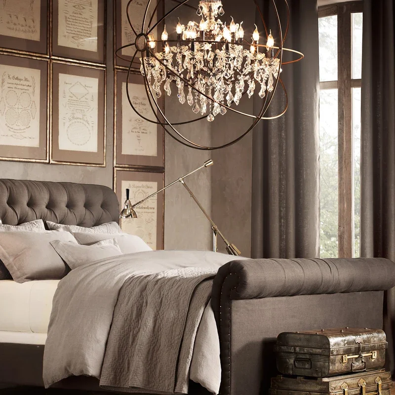 Vintage Crystal Chandelier Church living room light Mid century Rustic Candle Chandeliers globe birdcage LED lighting