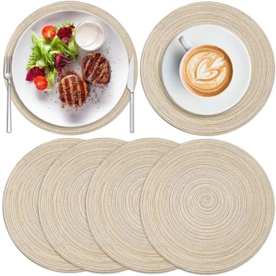 

New Style6 Pcs Coasters, 7 ch Place Mats, Washable Heat Resistant Cotton Polyester Circle Place Mats Only Applicable to Water Cup, Teacu