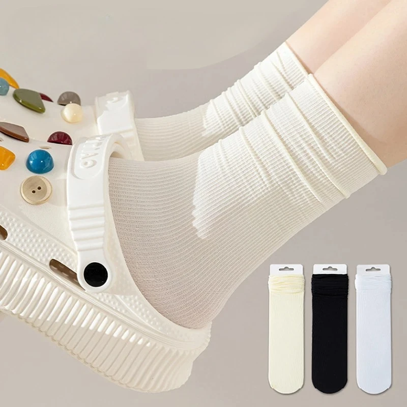

Women's Solid Color Round Neck Long Socks Thin Breathable Spring Summer All-Season Sweat-Absorbing Comfortable Long Tube Socks