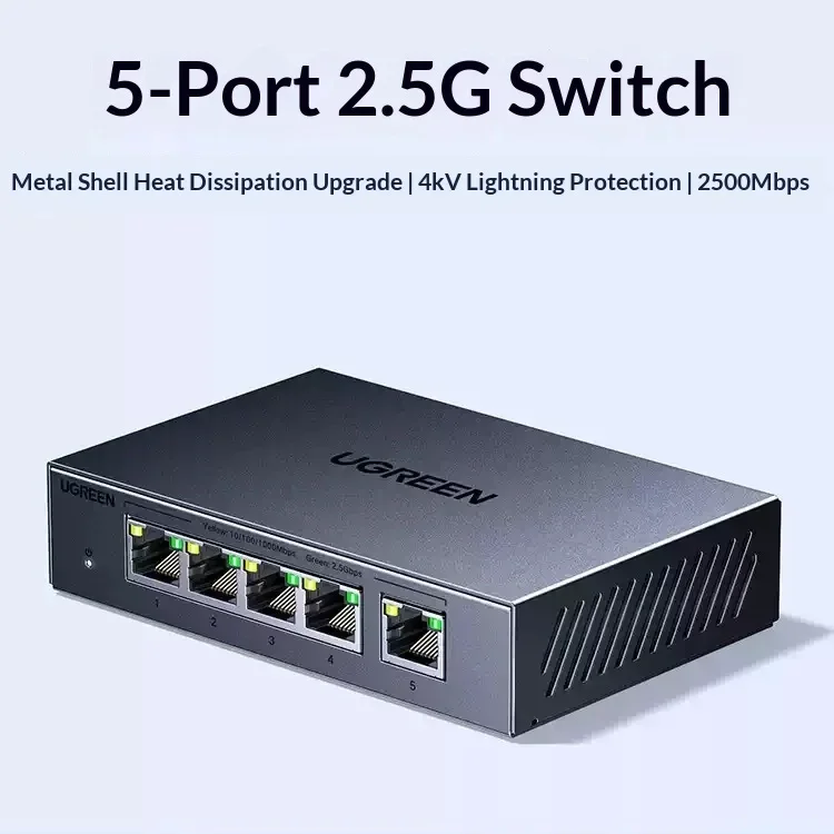 UGREEN CM951 95434 5-Port 2.5GbE Unmanaged Ethernet Switch Network Hub for NAS Desktop