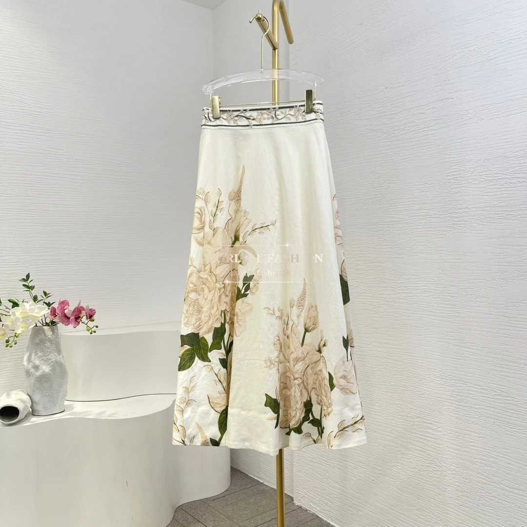 

White Buddha's Hand Floral Print Midi Skirt and Top Two Piece Sets Womens Outifits