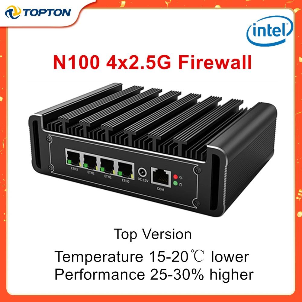 4x2.5G LAN Intel N100 Firewall Mini PC Top Version i226-V N5105 Fanless Server PC Proxmox VPN Server pfSense OPNsense AES-NI