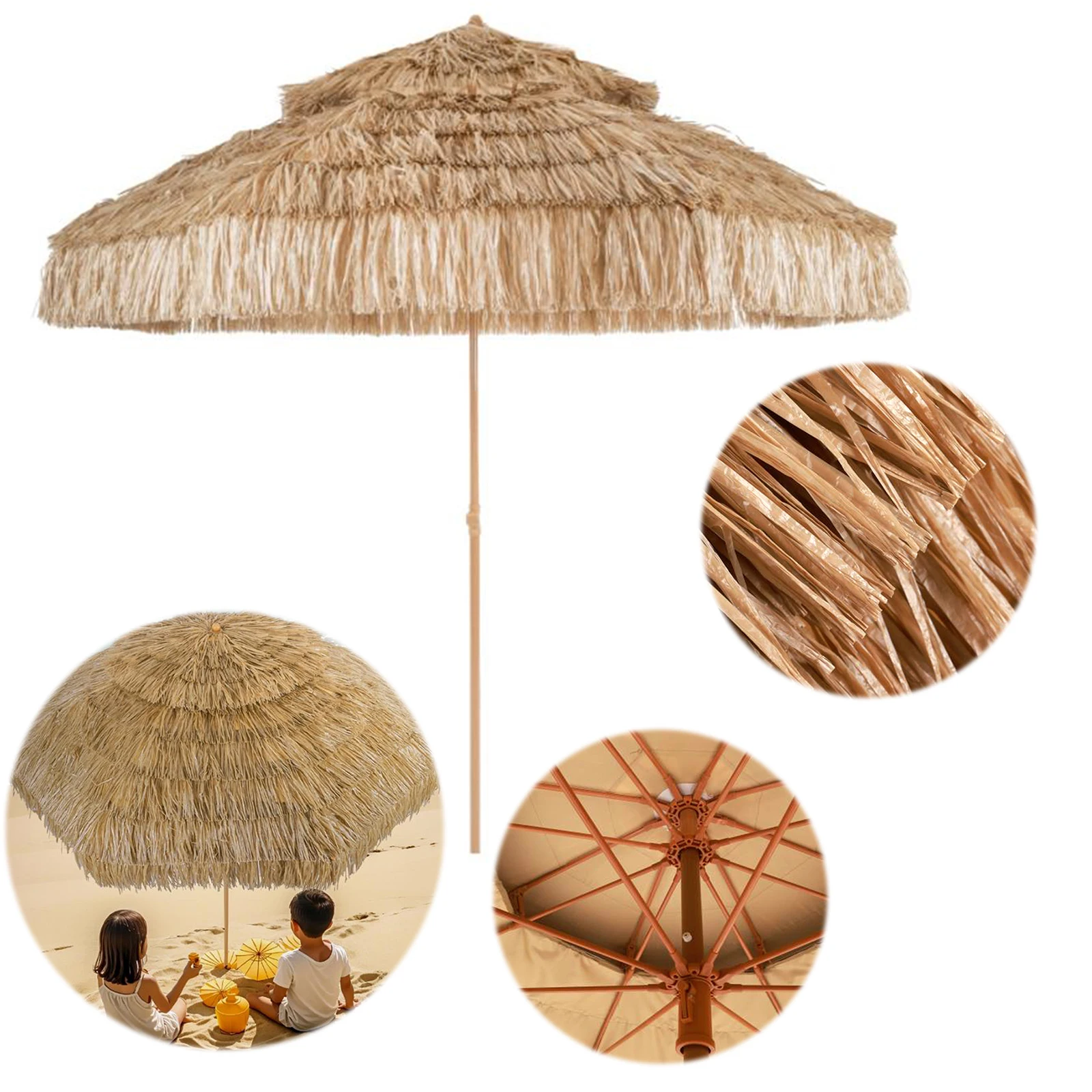 مظلة قش محاكاة خارجية بطول 9 أقدام مع 8 أضلاع للحماية من الأشعة فوق البنفسجية مظلة شاطئ منقوشة لمطعم شرفة السوق