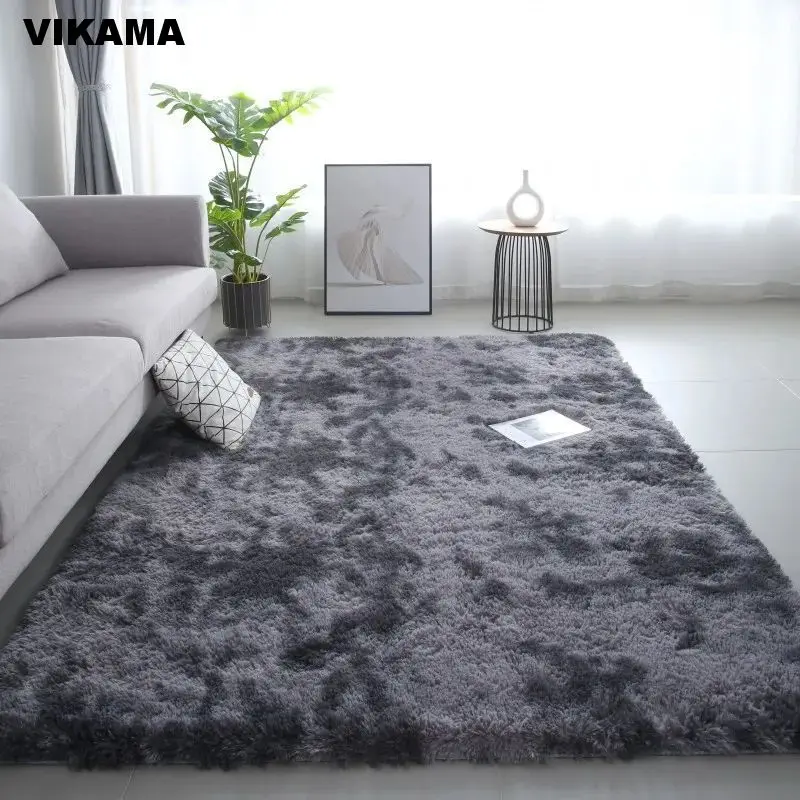 VIKAMA Modern Simple Silk Hair Carpet Household Living Room Bedroom Bedside Sofa Decorative Floor Mat Soft Non-slip Washable Rug