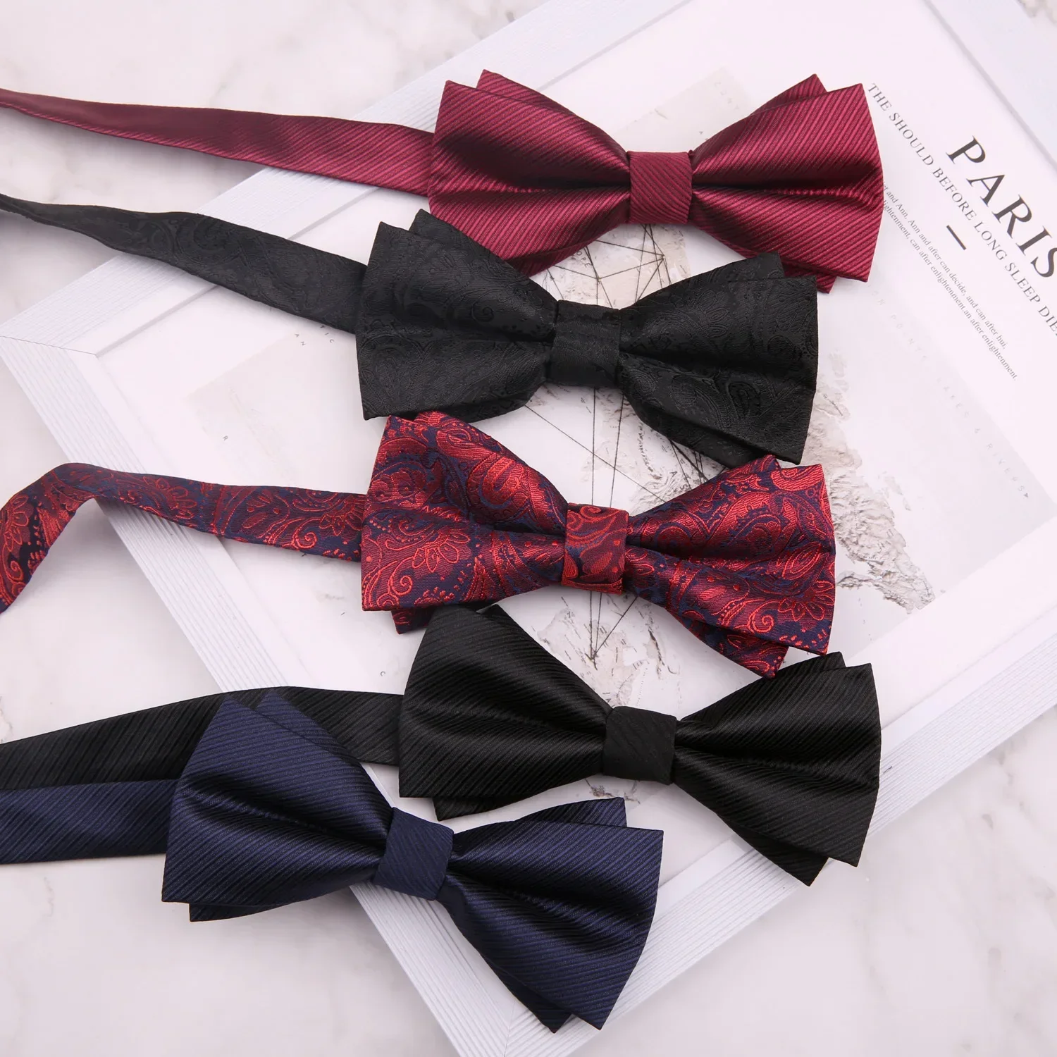 Red bow tie, man's wedding, groom's best man's group, black suit, British bow tie, white navy blue