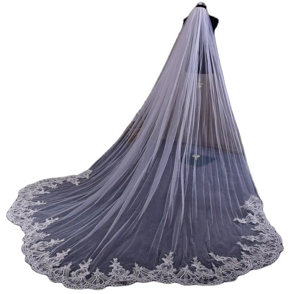 YouLaPan Luxury Wedding Veil Spanish Mantilla Cathedral Bridal Veil Scallop Lace Embroidery Shape Swiss Voile with Comb V166