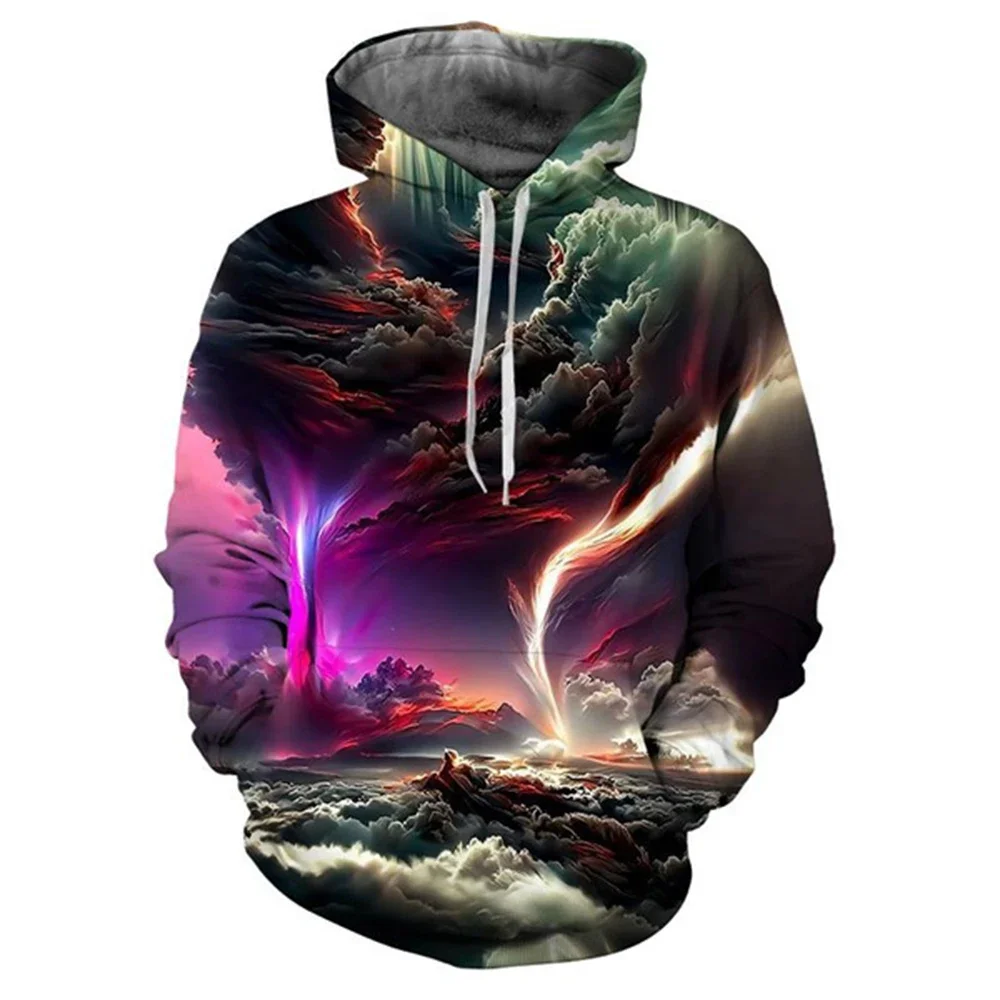 New Colorful Tornadoes 3d Print Men's Laxity Hoodie Casual Oversized Pullover Popular Streetwear Fashion Tops Trend Men Clothing