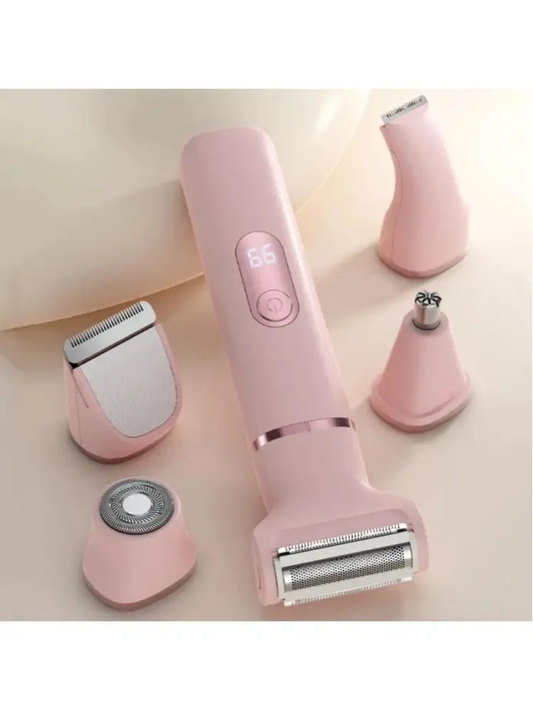 5-in-1 Elektrischer Rasierer für Frauen, IPX7 Wasserdichter Nass- und Trockenrasierer, Körper-Epilierer mit Ladestation und Digitalanzeige, für Beine, Achseln, Bikinizone und Intimbereich,
