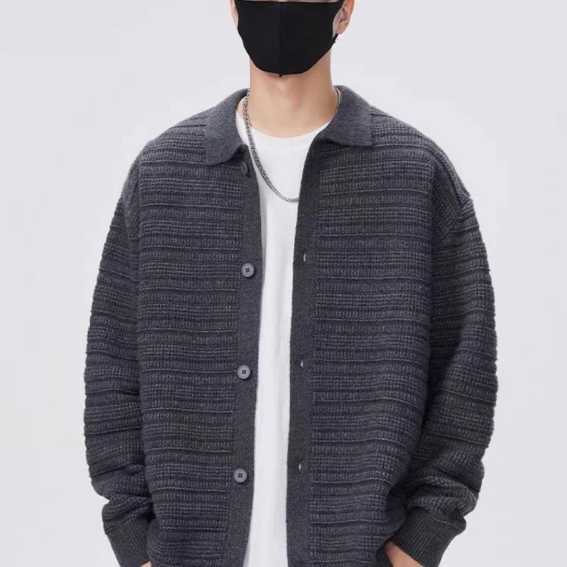 

Свитер с отложным воротником, мужской кардиган, осень-зима, новый ленивый стиль, модный повседневный свободный универсальный вязаный свитер