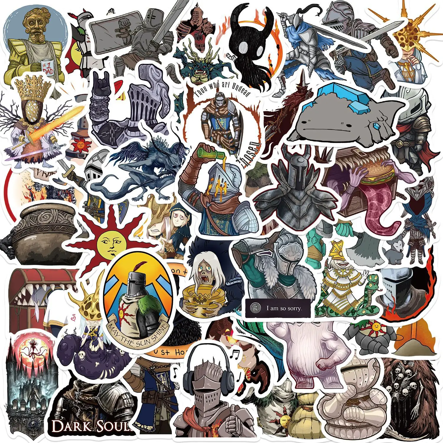 50Pcs Dark Souls Stickers Pack, Cool Game Vinyl Waterproof Decals for Water Bottle,Skateboard,Laptop,Phone,Scrapbooking