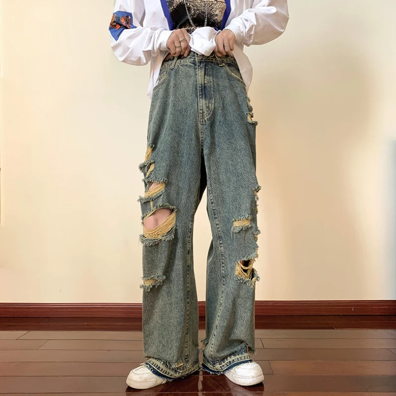 

Men's Torn Jeans American Street Hip-hop Baggy Pants Spring and Autumn Thin Women's Hip-hop Baggy Pants Y2k Hombre