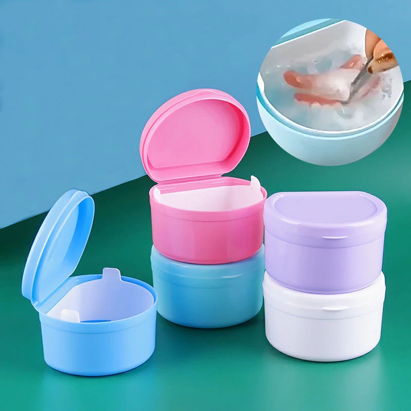 Colored Elderly Soaking Denture Box Cleaning Care Braces Storage Box Portable Orthodontische Houder Beugels Box Dustproof