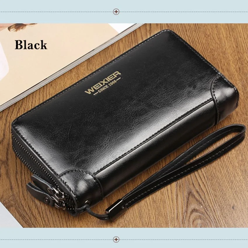 Fashion Business Men's PU Leather Clutch Wallet Double Zippers Wallet Long Wallet Large Capacity Clutch Handbag