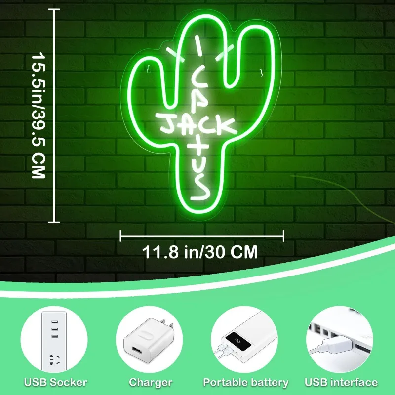 Cactus Neon Light up Lights Wall Art Bedroom Christmas Decoration 15.7