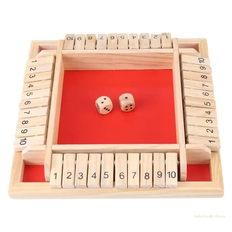 Y4UD 4-Spieler-Shut-The-Box-Spiel, Holzbrettspiel für Heimreise-Weihnachtsspiel