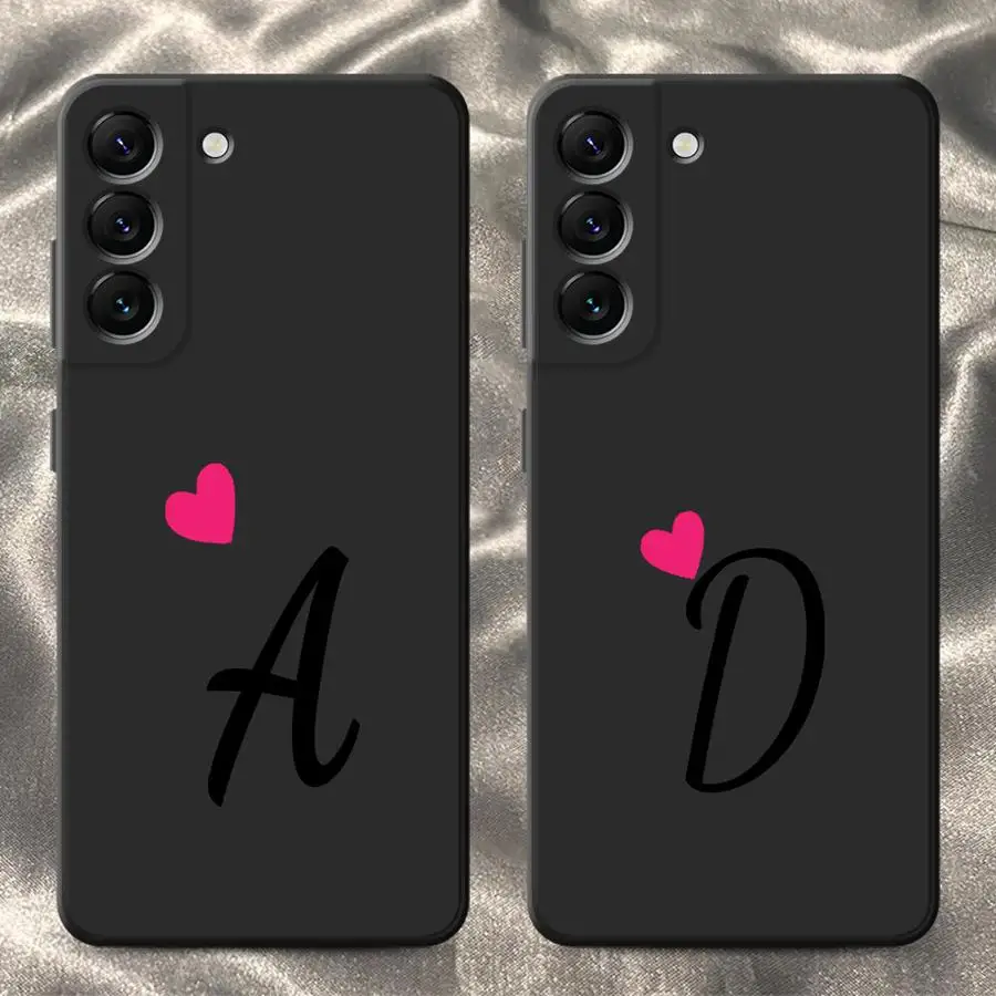 Initial Letter Heart Couples Phone Cover Case for Samsung Galaxy A16 A34 A15 A11 A12 A13 A14 A24 A36 A26 A51 A35 A22 A52