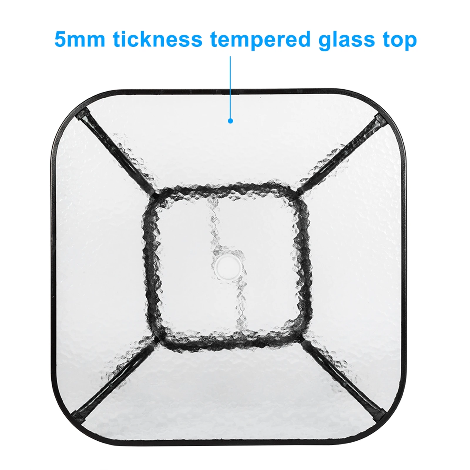 31,5 polegadas Temperado Vidro Superior Quadrado Pátio Mesa, Jantar Ao Ar Livre Suporte De Metal Mesa com 1,8 polegadas Umbrella Buraco