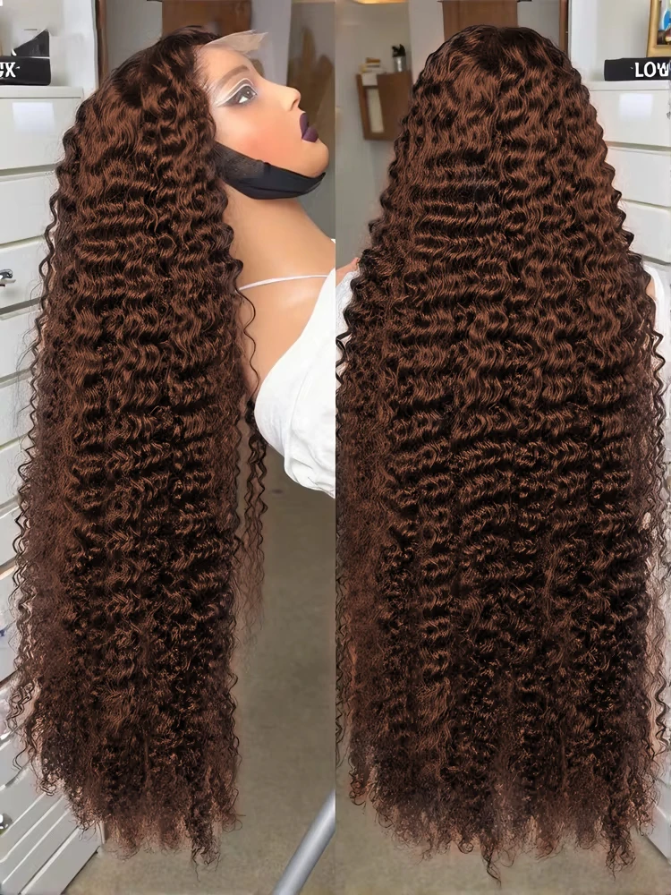 

Плотность 250, шоколадно-коричневые вьющиеся 13x4 Hd, кружевные фронтальные парики, предварительно выщипанные человеческие волосы # 4-цветные парики фронта шнурка с глубокими волнами 13x6