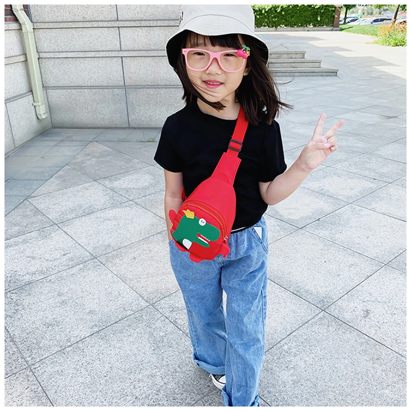 New Children’s Shoulder Bags Cute Cartoon Dinosaur Waist Bag for Boy Girl Adjustable Chest Crossbody Bags Phone Pouch
