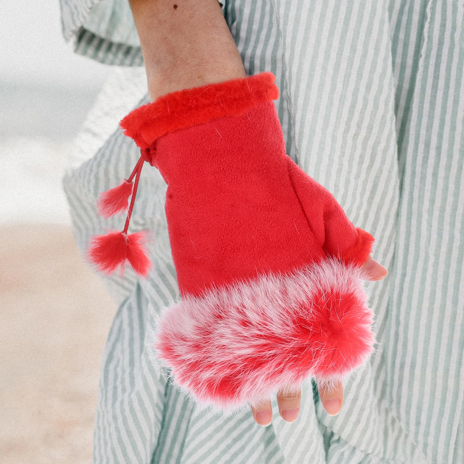 

1 Pair Warm Half Finger Gloves Touchscreen-Compatible Suede Fingerless Mittens For Cycling Hiking Driving Outdoor Sports Women