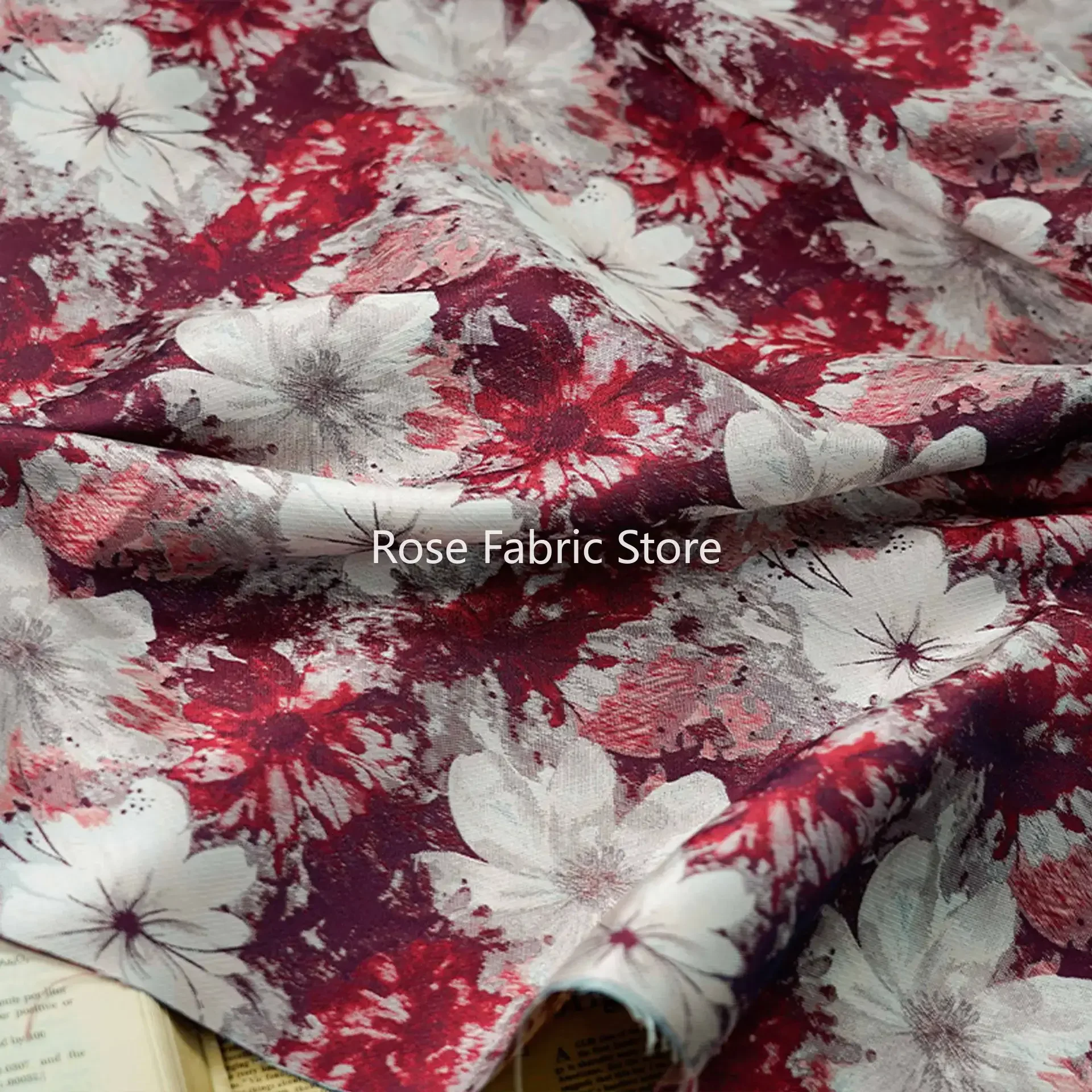 

1 Meter Ink Flower Jacquard Fabric Retro Dress Skirt Jackets Bag Decorative Sewing Fabric