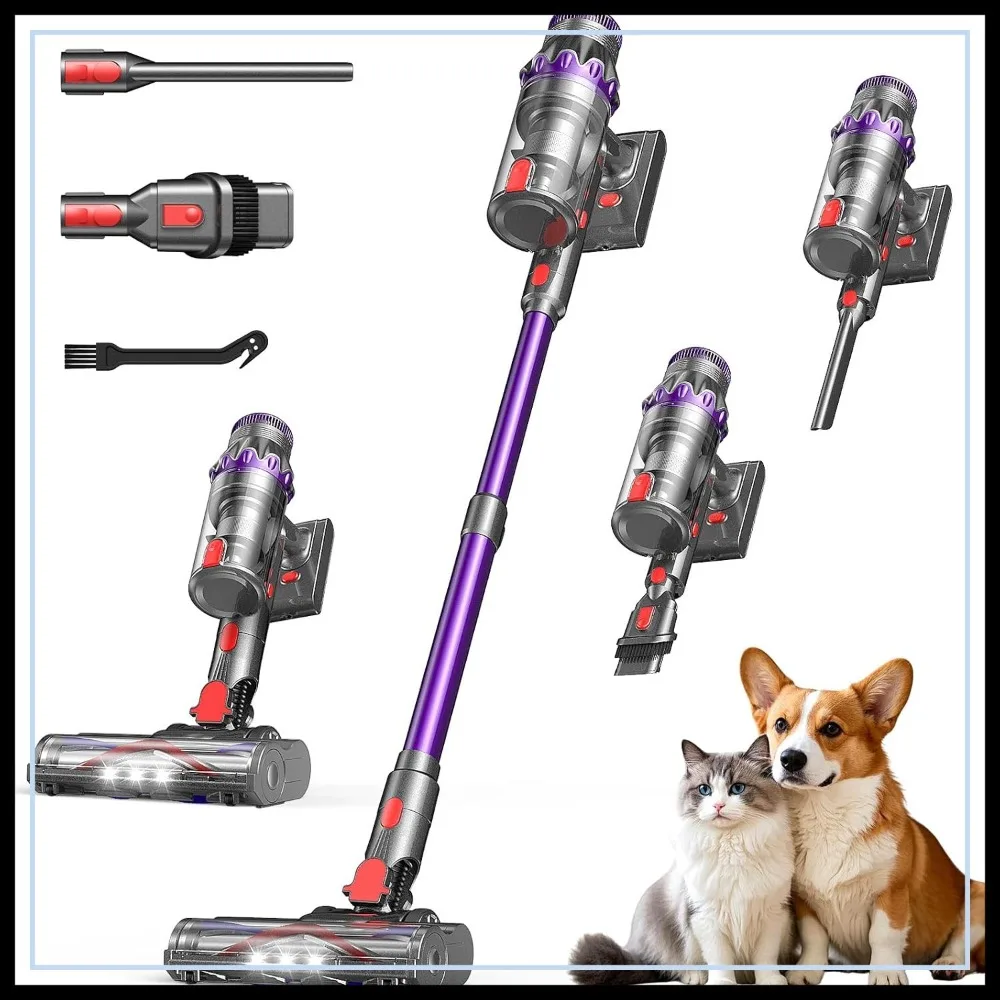 Cordless Vacuum Cleaner, 70Mins Runtime, Self-Standing, Anti-Tangle for Hardwood Floor Carpet Pet Hair