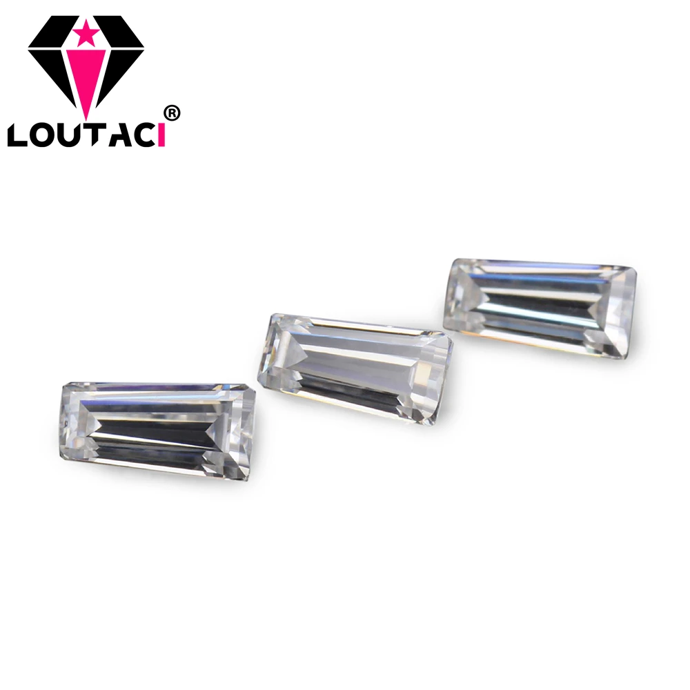 LOUTACI tamaño pequeño 0,2-0,6 quilates forma trapezoidal DEFGH anillos asequibles de moissanita únicos tiendas que venden corte Baguette cónico