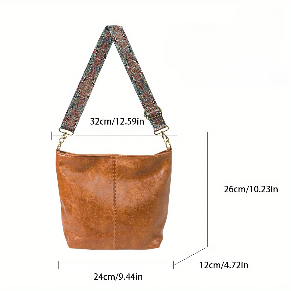 Women Vintage Crossbody Bag, Geometric Strap Hobo Bag, Large Capacity Shoulder Bag For Work & School
