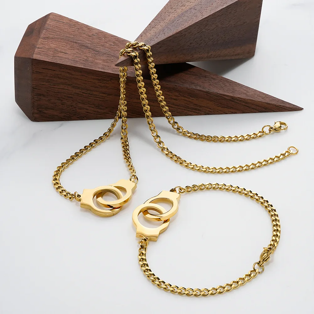 

18K Gold-Plated Titanium Steel European and American Hip-Hop Punk Handcuff Pendant Bracelet Necklace For Women Jewelry New Desig