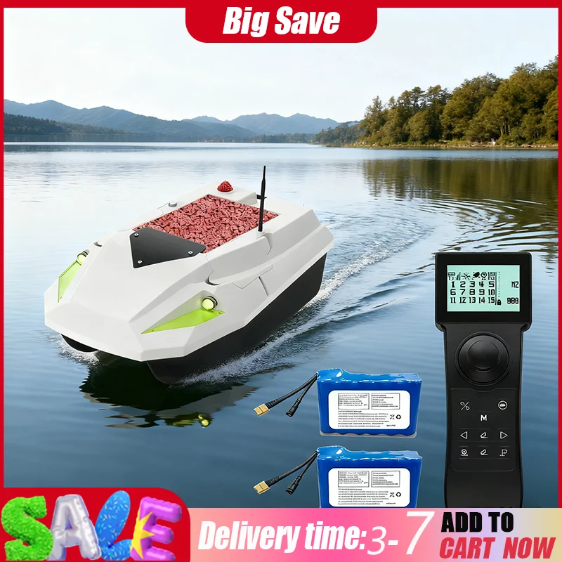 Appât de pêche RC haute puissance 12V, double batterie, portée de 500m, lumières LED, charge de 2kg, étanche pour la pêche professionnelle sur le lac