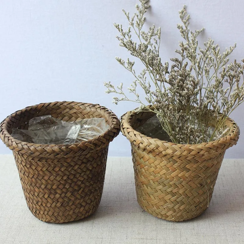 Hand Made Wicker Rattan Flower Basket Rattan Vase Basket Hanging Vase Wall Decor Storage Container Plant Basket Home Decoration