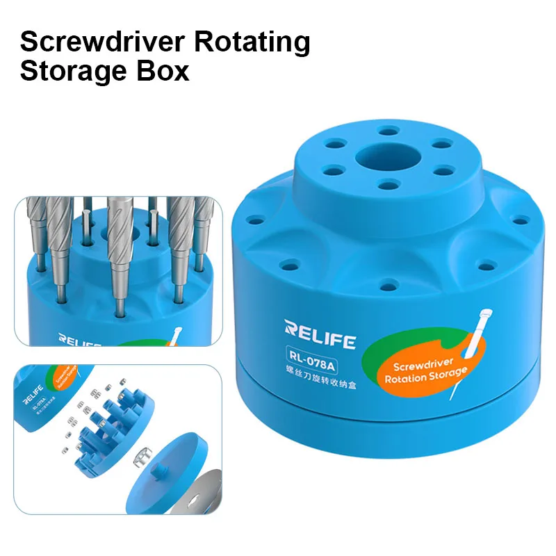 RELIFE RL-078A Multi-function 14-Holes Screwdriver Storage Bracket 360ยฐ Rotating Strong Magnetic Base Storage Box