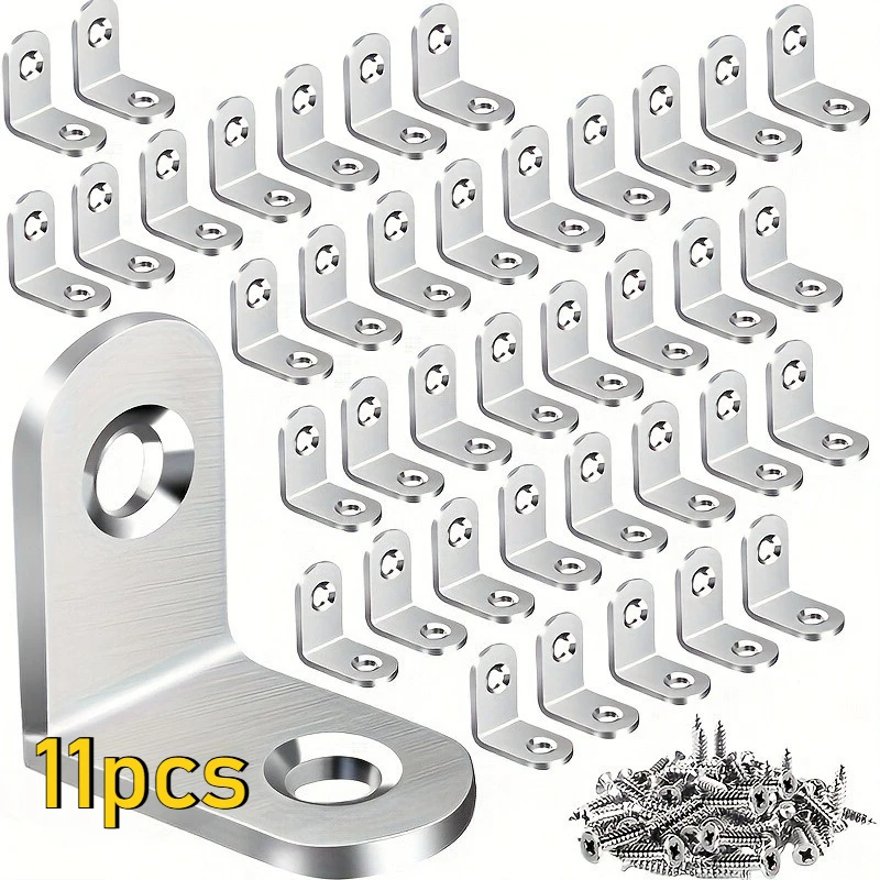 Heavy Duty 11pcs : Durable L-Shape Brackets and Wood Cabinet Screws for Shelves, Wooden Furniture, Cabinets, and Drawers