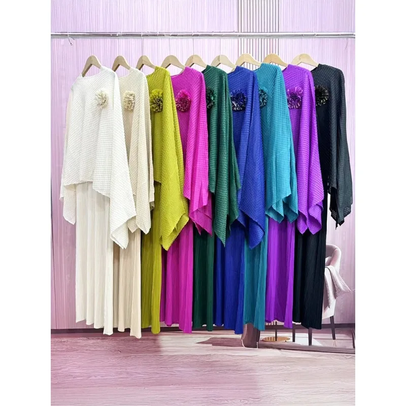 Capa plissada xale top meia saia conjunto de 2 peças miyake stretch plus size temperamento feminino deslocamento diário ocasiões de negócios