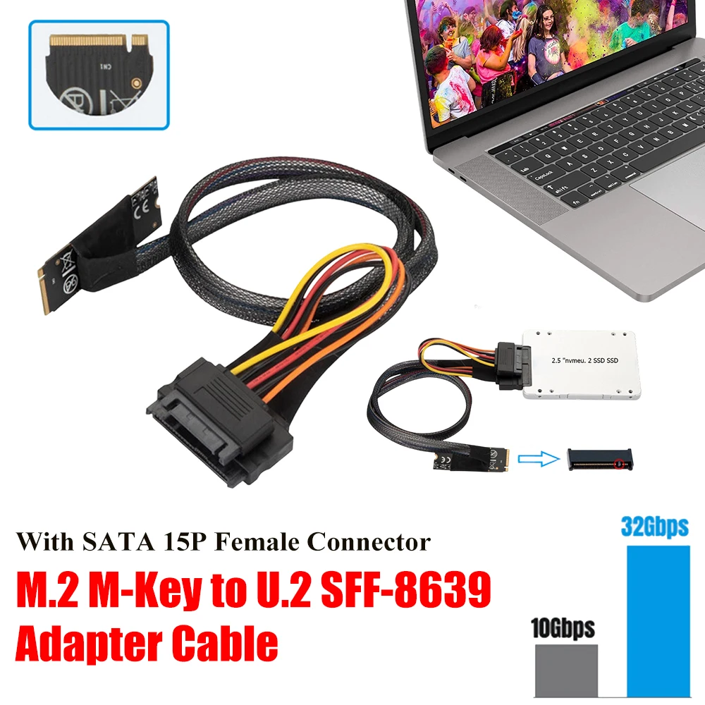 

M.2 M-Key To U.2 Adapter Cable For NVMe U.2 SSD M2TO8639 To U.2 SFF-8639 Converter Cables Cords With SATA 15P Female Connector