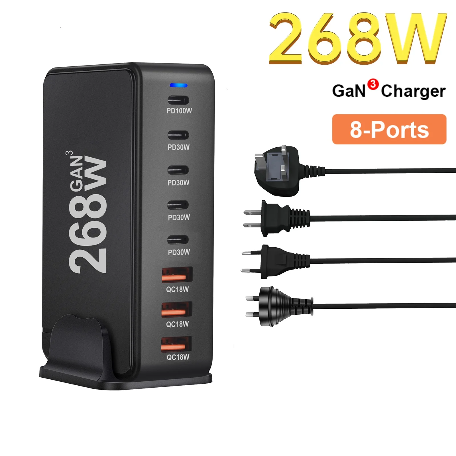 

268W GaN USB C Charger 8-port Type C Fast Charging Station Desktop for iPhone 15 Pro Max Samsung Laptop PD Charger Power Adapter