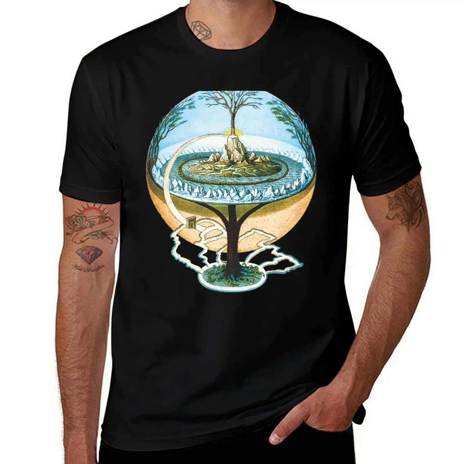 

Flat Earth Anceint Norse Cosmology Concept T-Shirt cotton t shirt man t shirt man designer T-shirt
