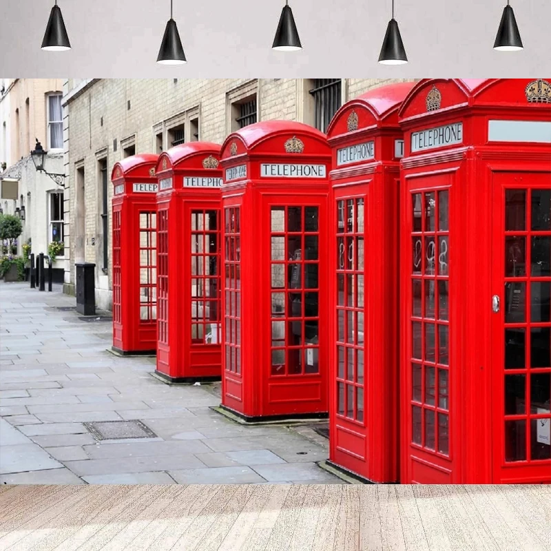 

Photography Backdrop London Street Red Telephone Booth British Landmark City Scenery Travel Wedding Party Background Wall Poster