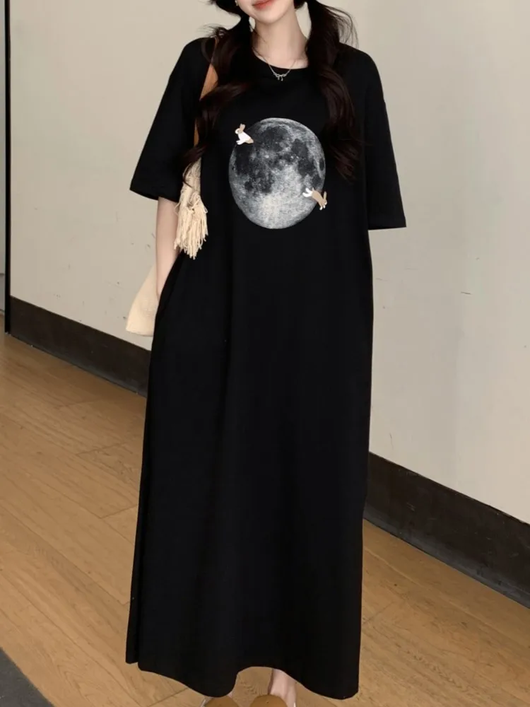 코튼 미디 드레스 여성의 새로운 스타일 홈 긴 티셔츠 드레스 한국어 스타일 우아한 빈티지 숙녀 드레스 Vestidos