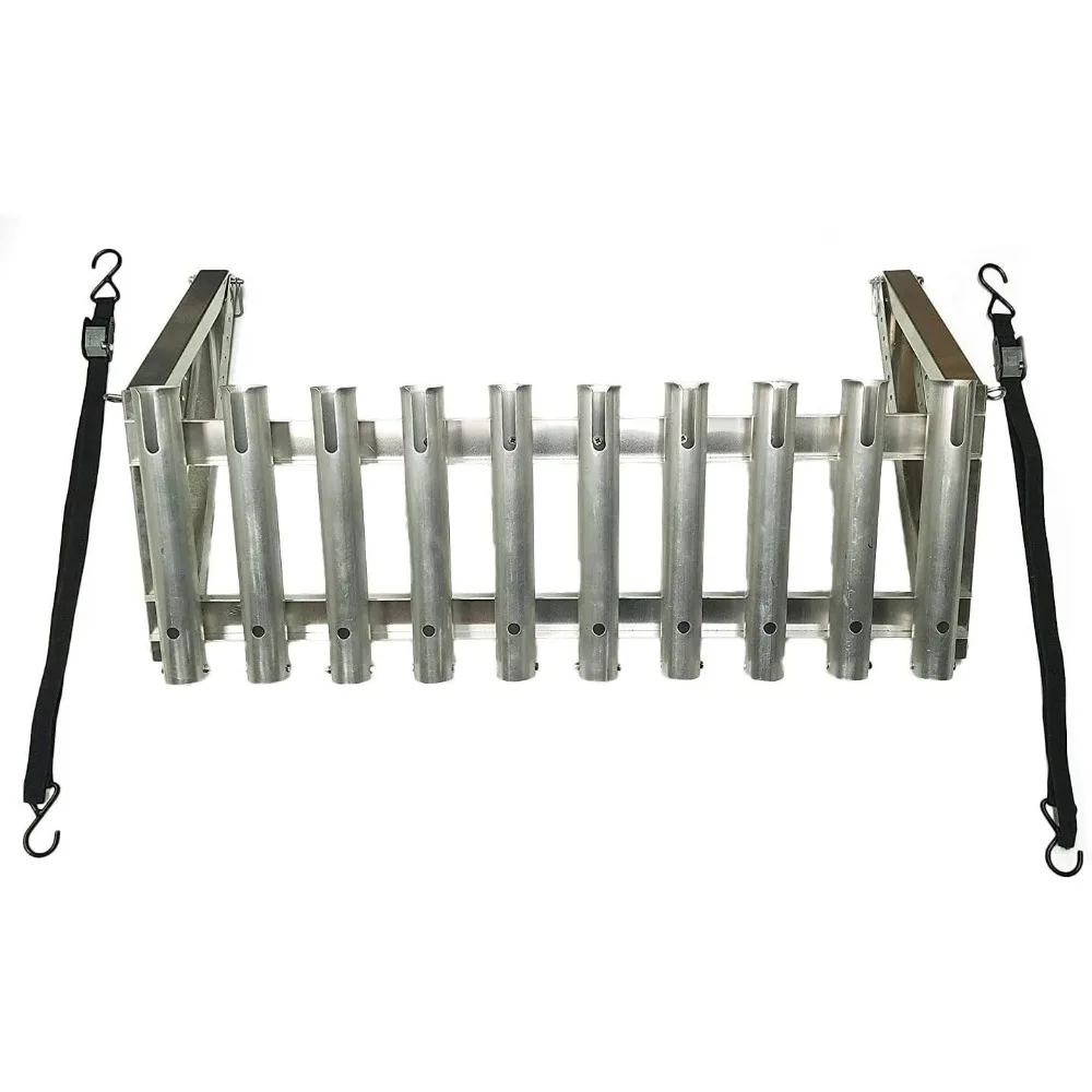 VFR004 10 Rod Wall Mounted Aluminum Steel Vertical Fishing Rod and Reel Holder Rack with Adjustable Installation