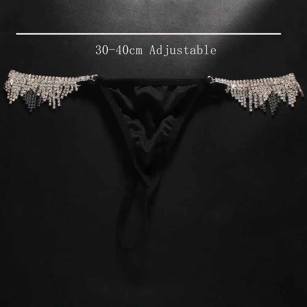 Tassel Panties Women Rhinestone Strings Elasticity Trend Body Chain Rave Waist Femme Thong Bodysuit Underwear Club Party Gift