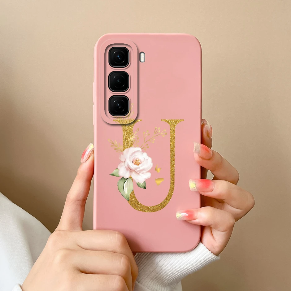 Phone Case For Infinix Hot 50 4G 5G Art Flower 26 Letters Silicone Soft TPU Shockproof Cover For InfinixHot50 4G 5G Fanda Bumper