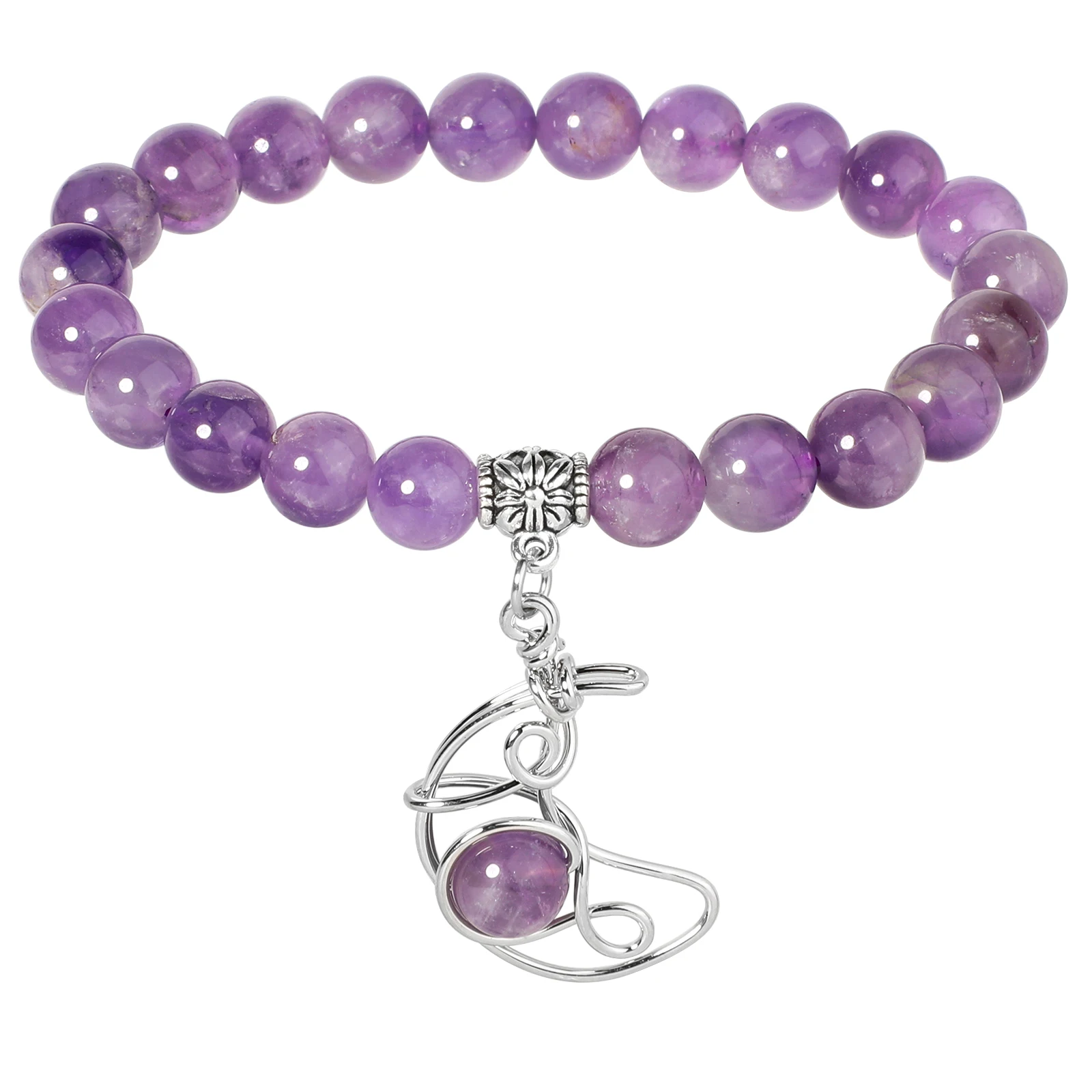 

TUMBEELLUWA Crescent Moon Crystal Stone Beads Bracelet Elastic Stretch Bangle Jewelry For Women