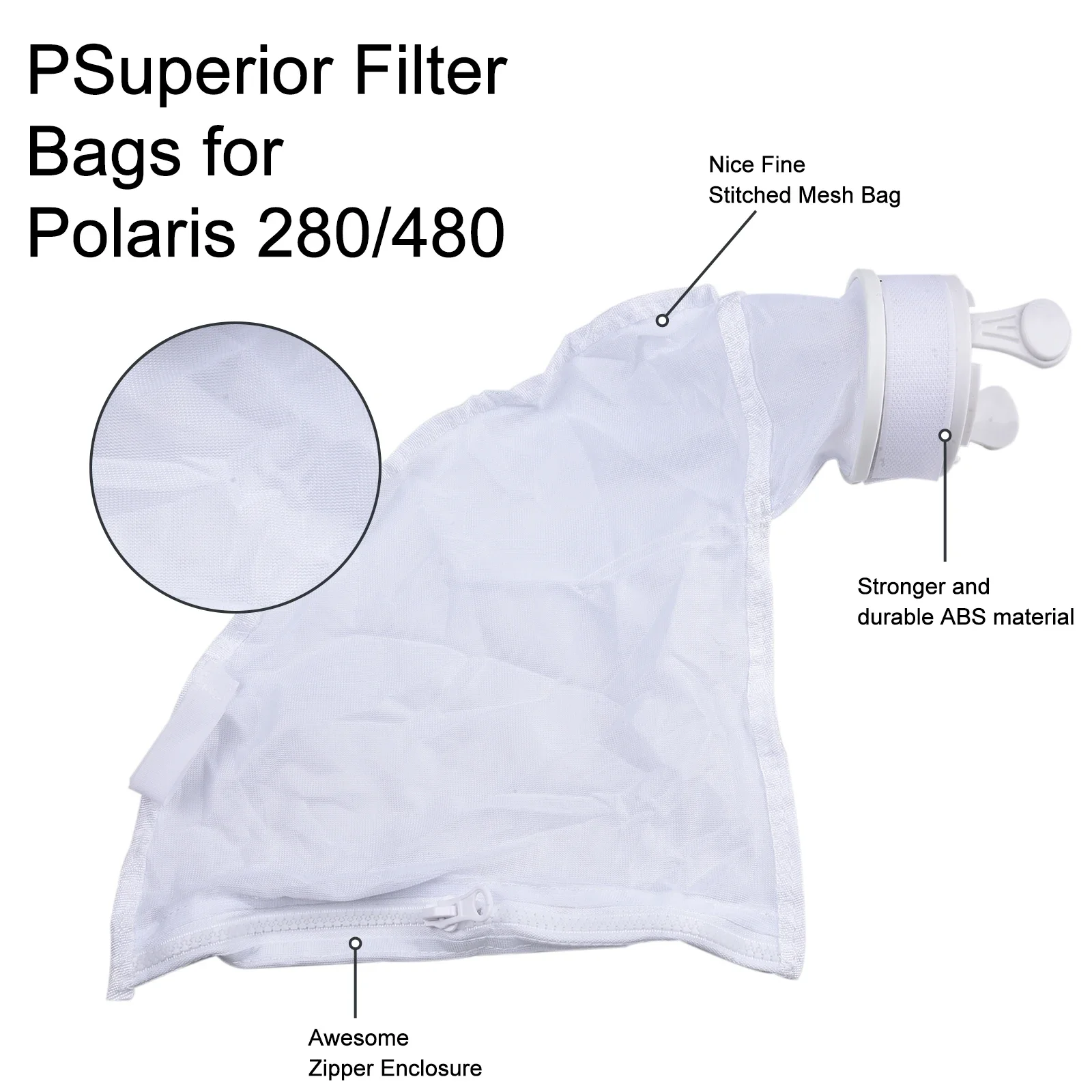 Com zíper Piscina Cleaner Sacos, All Purpose Filtro Bag para Polaris 280, 480 Parte, K13, K16Natação Banheiras, 2 Pack, Acessório