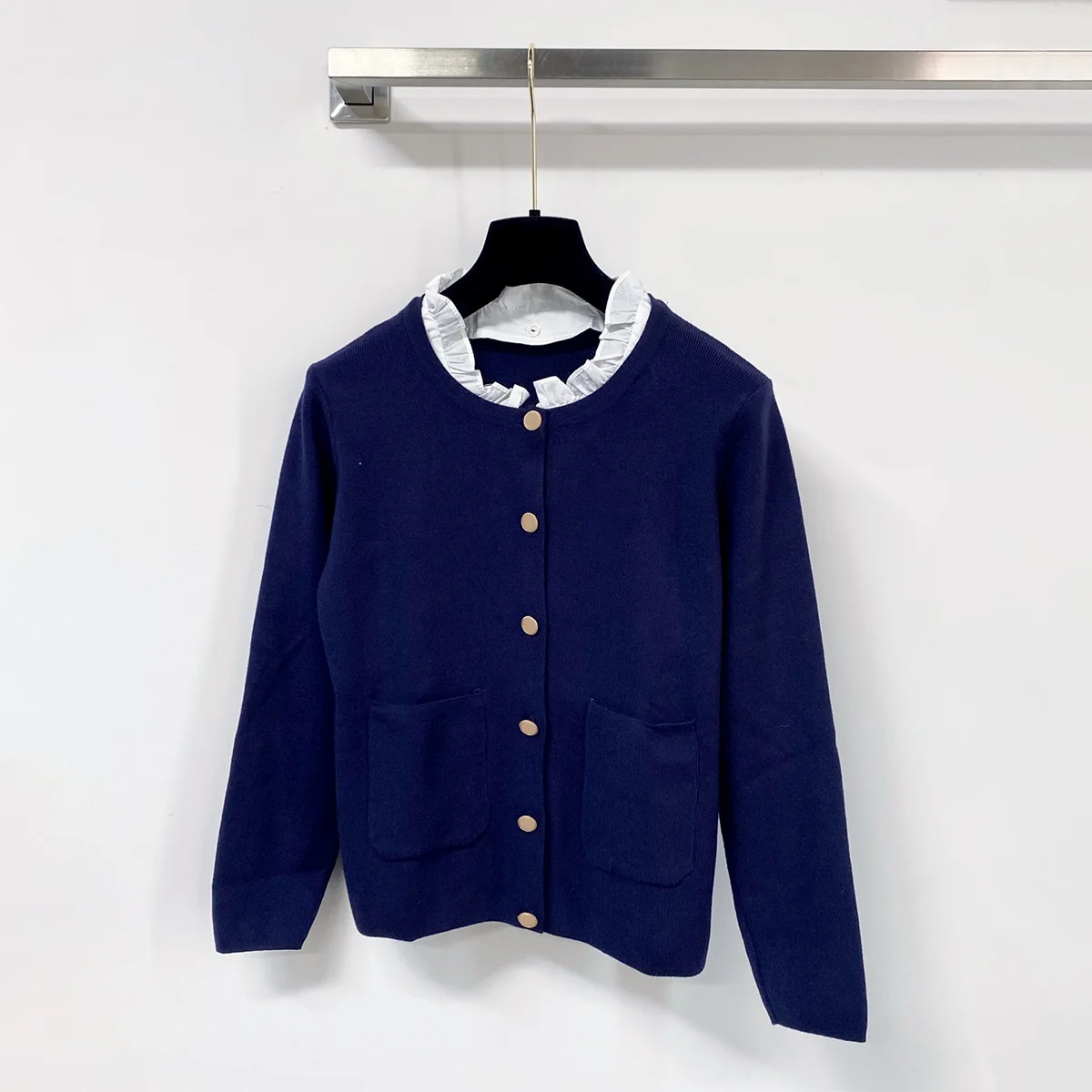 2026 High quality women's French fungus edge collar knitted cardigan--2693014