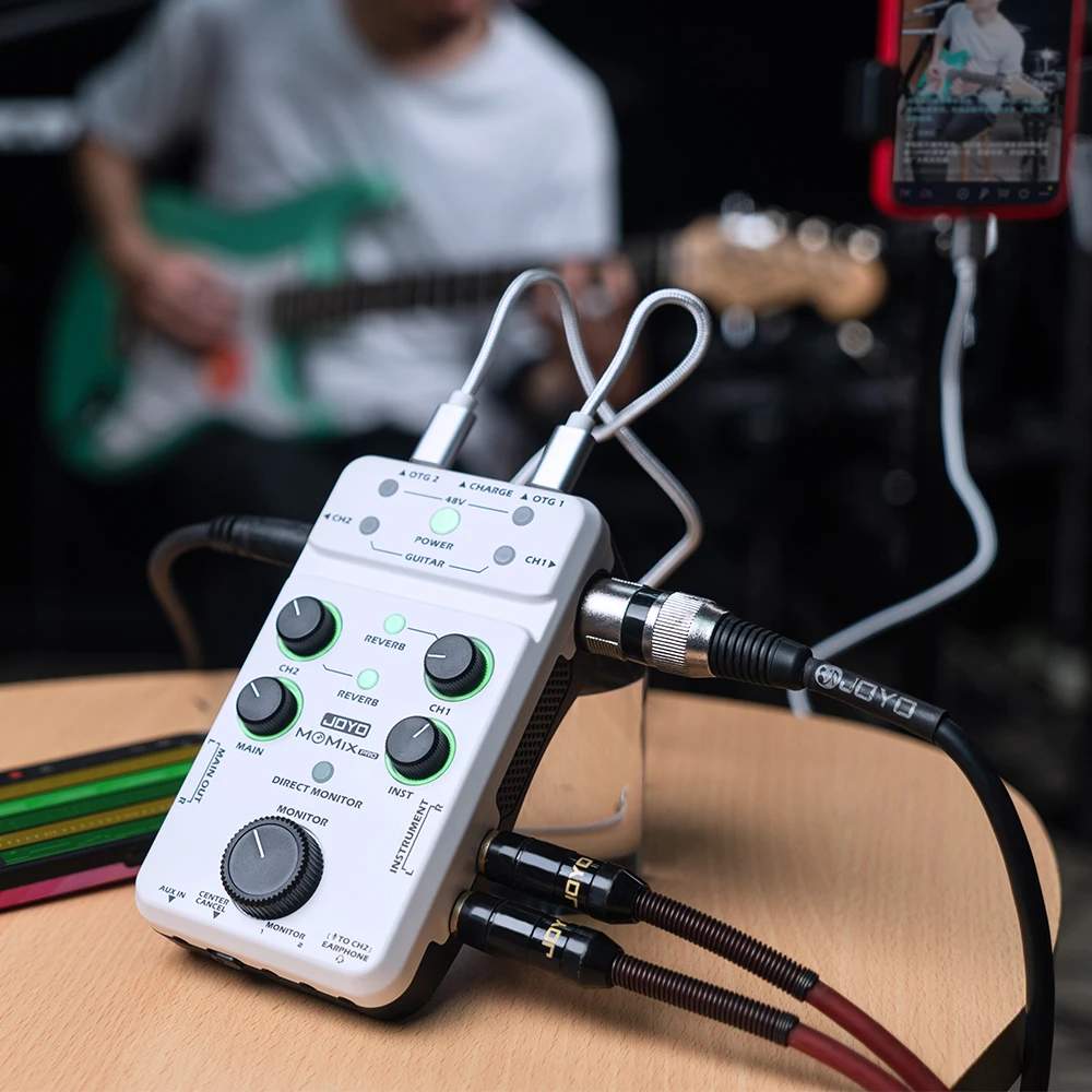 JOYO MOMIX PRO Portable Sound Card 2 OTG Ports Recording Live Streaming Audio-to-video Sync Stereo Audio Mixer for Guitar Bass