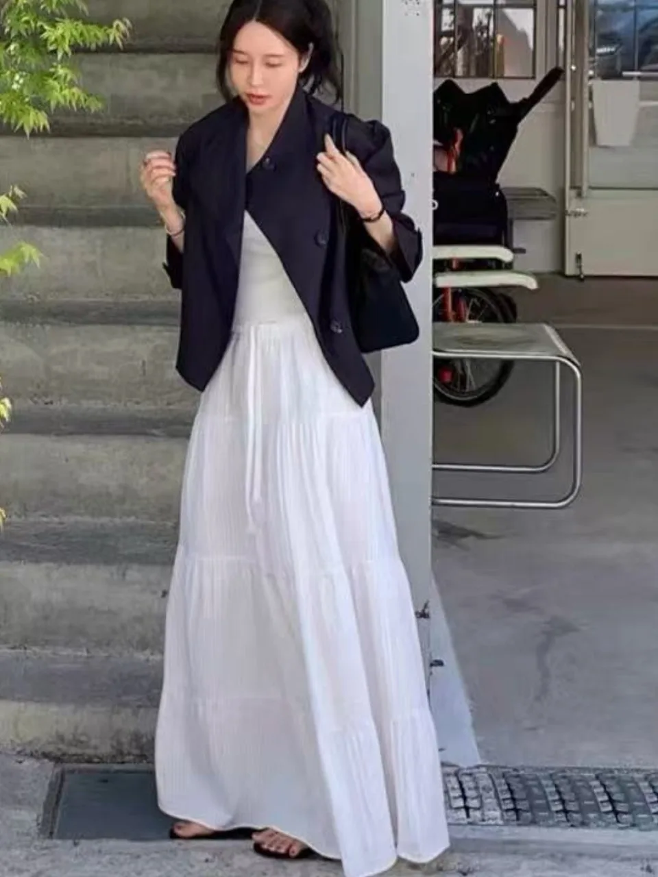 

White Cake Skirt Women's Sweet Gentle Drawstring High Waist Slimming Large Hem Long Skirt Half-length Spring Summer New Arrival
