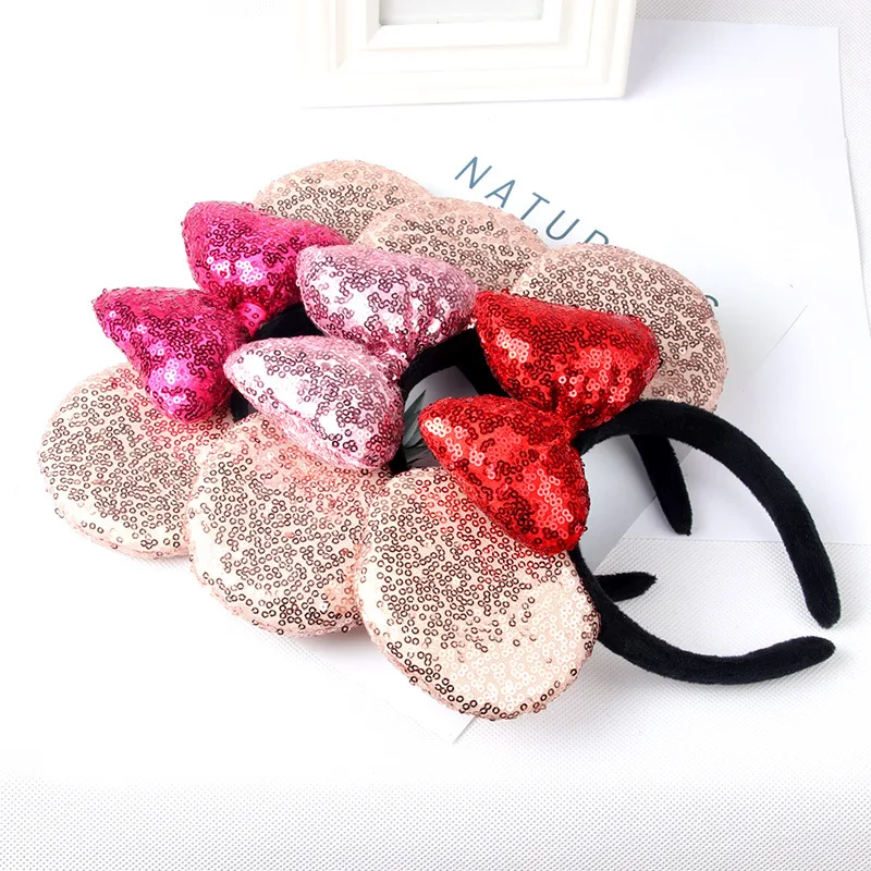 Hot Sales Minnie Mouse Ears Headbands Hair Accessories for Girl Christmas Children Sequin Bows Girl Birthday Party Hairband Gift